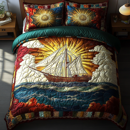 Sailboat Breeze 3-Piece Quilted Bedding Set NCU0DK7815