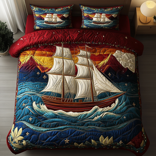 Sailboat Horizon 3-Piece Quilted Bedding Set NCU0DK3994