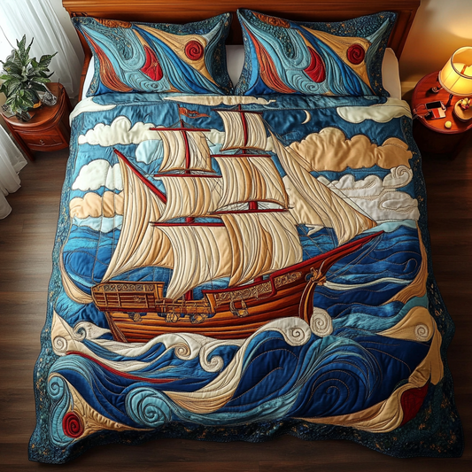 Sailboat Journey 3-Piece Quilted Bedding Set NCU0DK7812