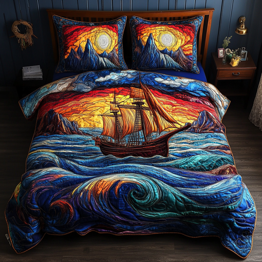 Sailboat Serenity 3-Piece Quilted Bedding Set NCU0DK3990