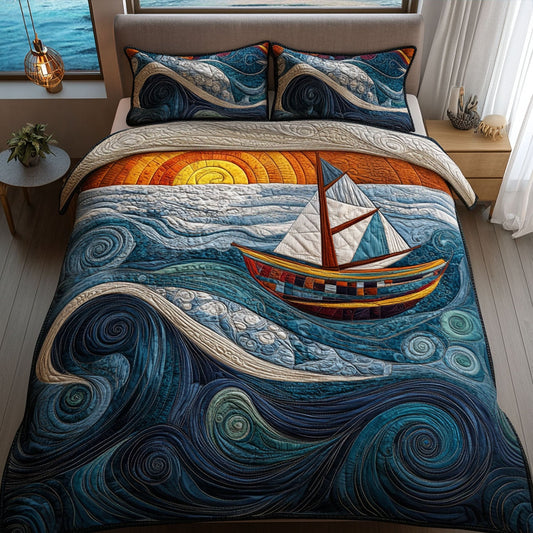 Sailboat Serenity 3-Piece Quilted Bedding Set NCU0PT5454