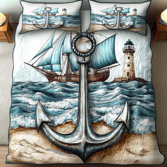 Sailing Anchor 3-Piece Quilted Bedding Set NCU0NT4832