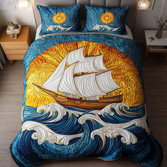 Sailing Bliss 3-Piece Quilted Bedding Set NCU0DK3997