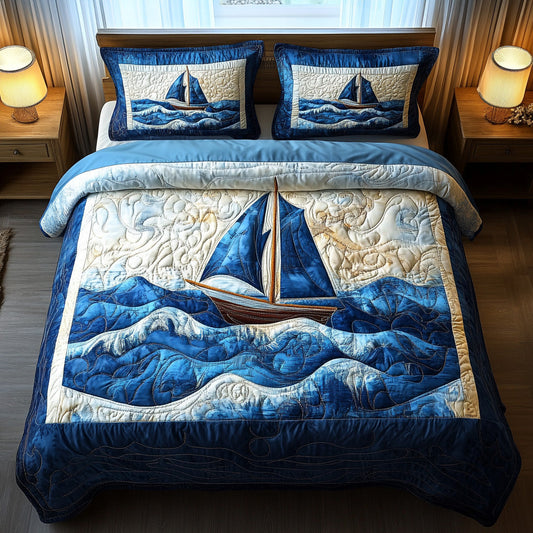 Sailor Compass 3-Piece Quilted Bedding Set NCU0DV6843