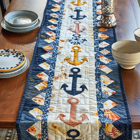 Sailor's Delight Anchors Quilted Table Runner NCU0TH298