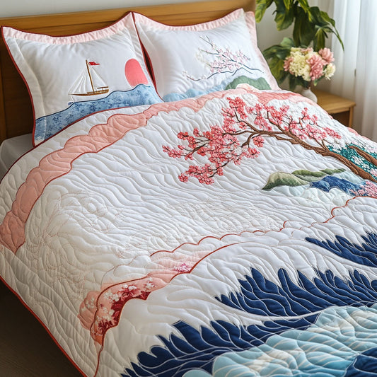 Sakura Waves 3-Piece Quilted Bedding Set NCU0PT6528
