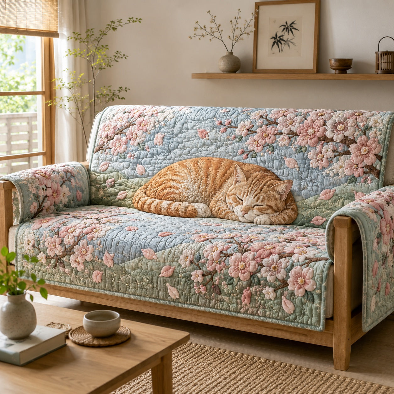 Sakura Whisker Drift Quilted Sofa Cover NCU0VL3898