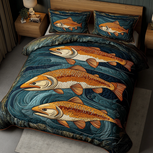 Salmon Run 3-Piece Quilted Bedding Set NCU0DK4092