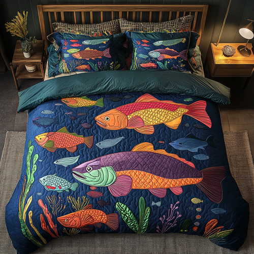 Salmon Stream 3-Piece Quilted Bedding Set NCU0DK4091