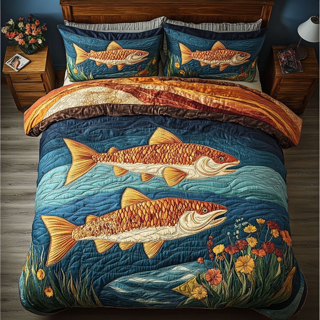 Salmon Tide 3-Piece Quilted Bedding Set NCU0DK4094