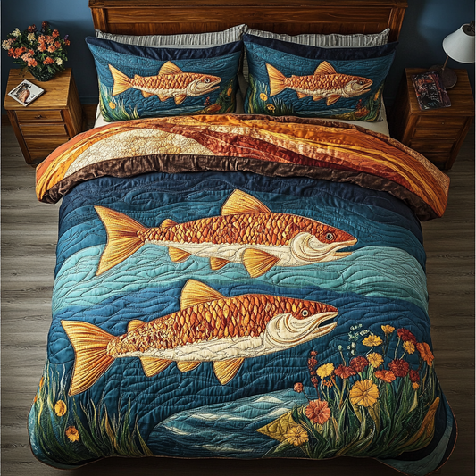 Salmon Tide 3-Piece Quilted Bedding Set NCU0DK4094