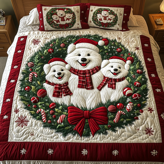 Samoyed Whimsy 3-Piece Quilted Bedding Set NCU0VH1290
