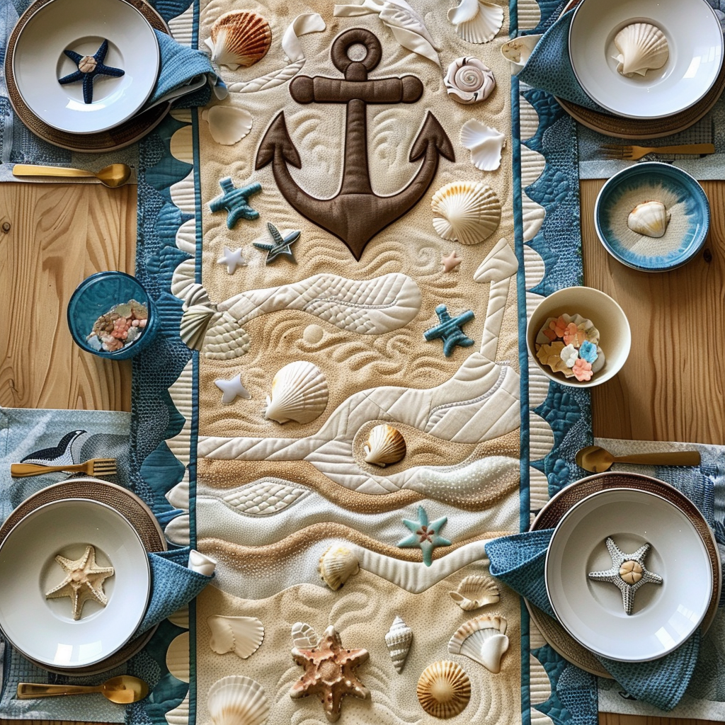 Sandy Anchor Quilted Table Runner NCU0TH299