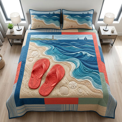 Sandy Flip Flops 3-Piece Quilted Bedding Set NCU0TD2664