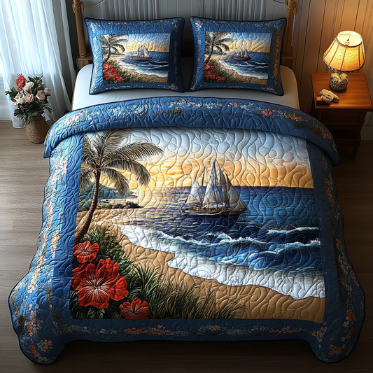 Sandy Toes 3-Piece Quilted Bedding Set NCU0DV4322