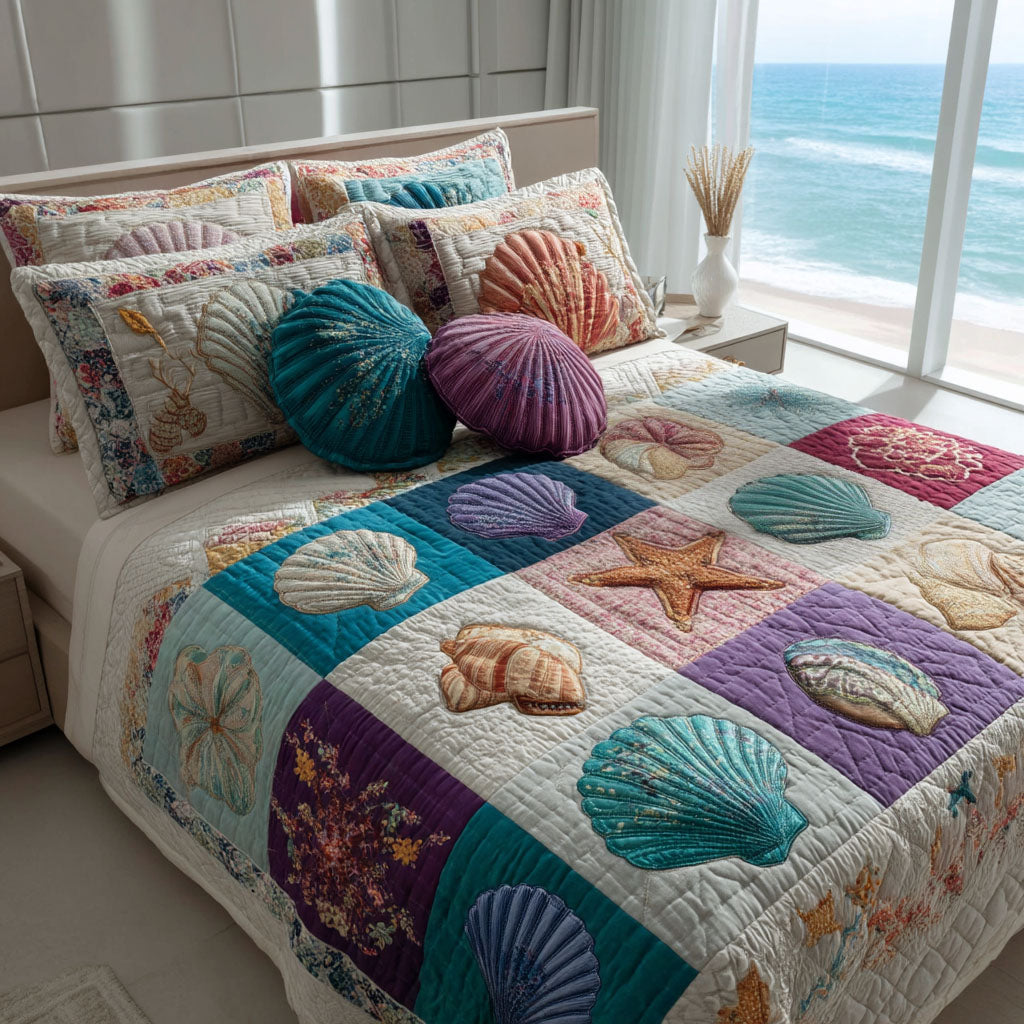 Sandy Waves 3-Piece Quilted Bedding Set NCU0TD2191