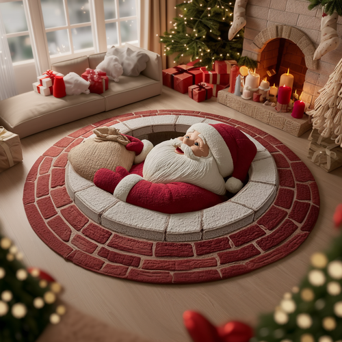 Santa Claus Trick Quilted Round Mat NCU0HH365