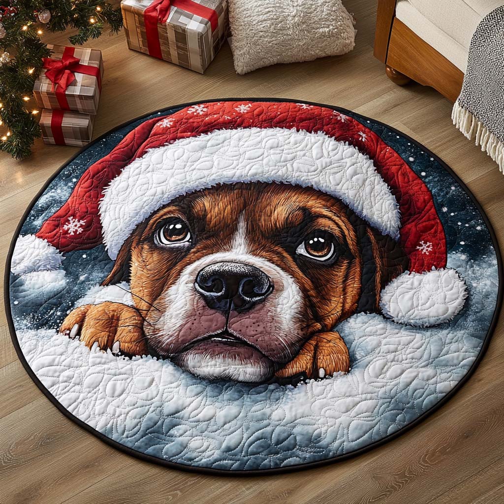 Santa Boxer Christmas Quilted Round Mat NCU0XD383