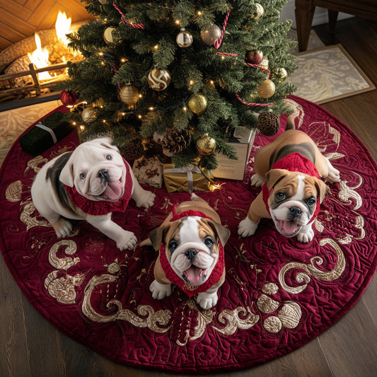 Santa Bulldog Cheer Quilted Christmas Tree Skirt NCU0DV8073