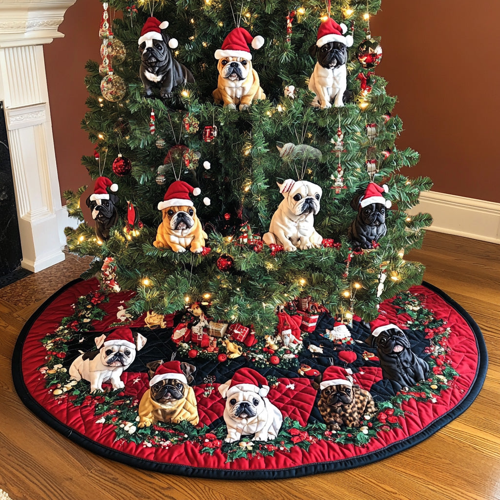 Santa Bulldog Fun Quilted Christmas Tree Skirt NCU0PT1507 – Vantique