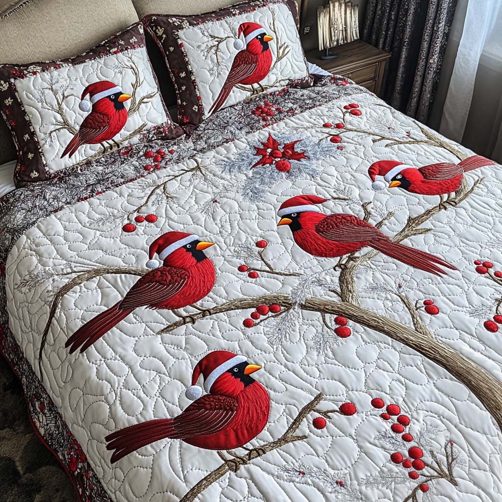 Santa Cardinals 3-Piece Quilted Bedding Set NCU0NT2133