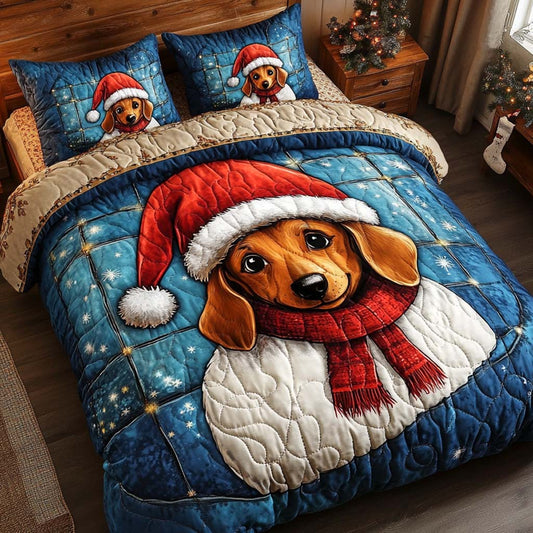 Santa Dachshund 3-Piece Quilted Bedding Set NCU0XD714