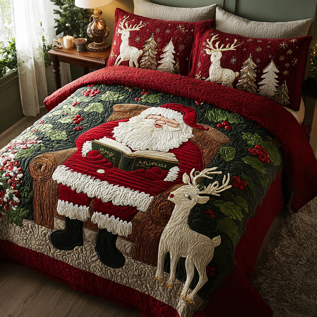 Santa Delight 3-Piece Quilted Bedding Set NCU0DK11166