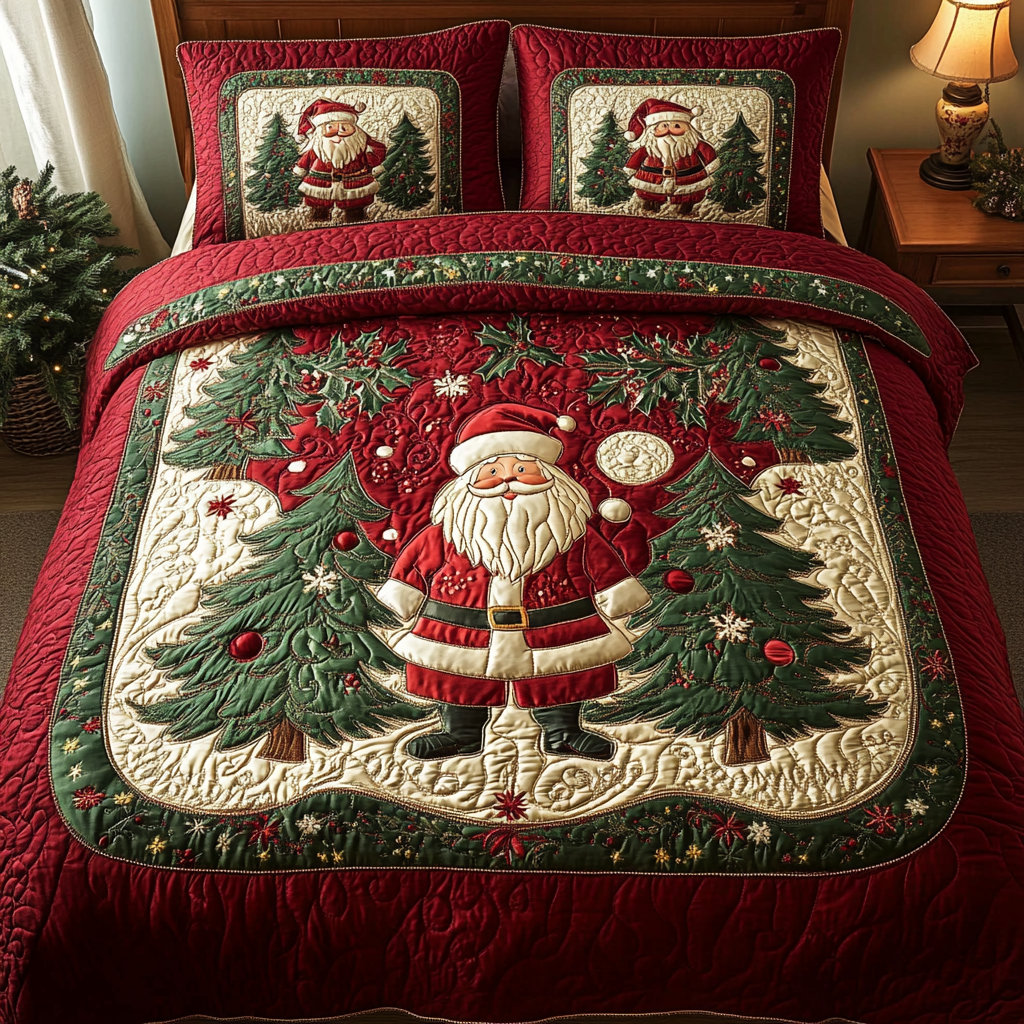 Santa 3-Piece Quilted Bedding Set NCU0VT297
