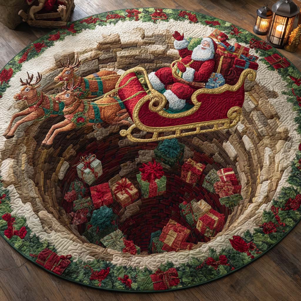 Santa Gift Descent Quilted Round Mat NCU0XD1122