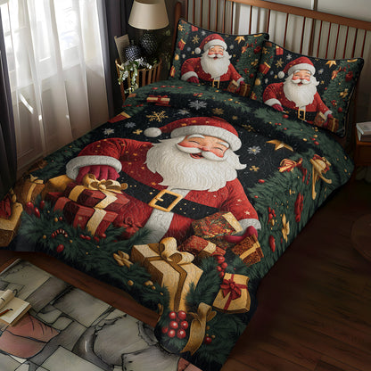 Santa Gift Galore 3-Piece Quilted Bedding Set NCU0TL1775