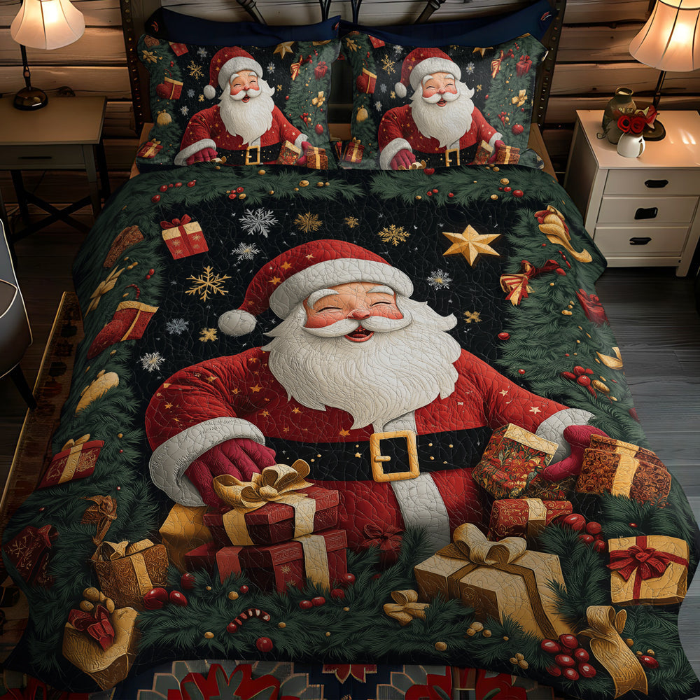 Santa Gift Galore 3-Piece Quilted Bedding Set NCU0TL1775