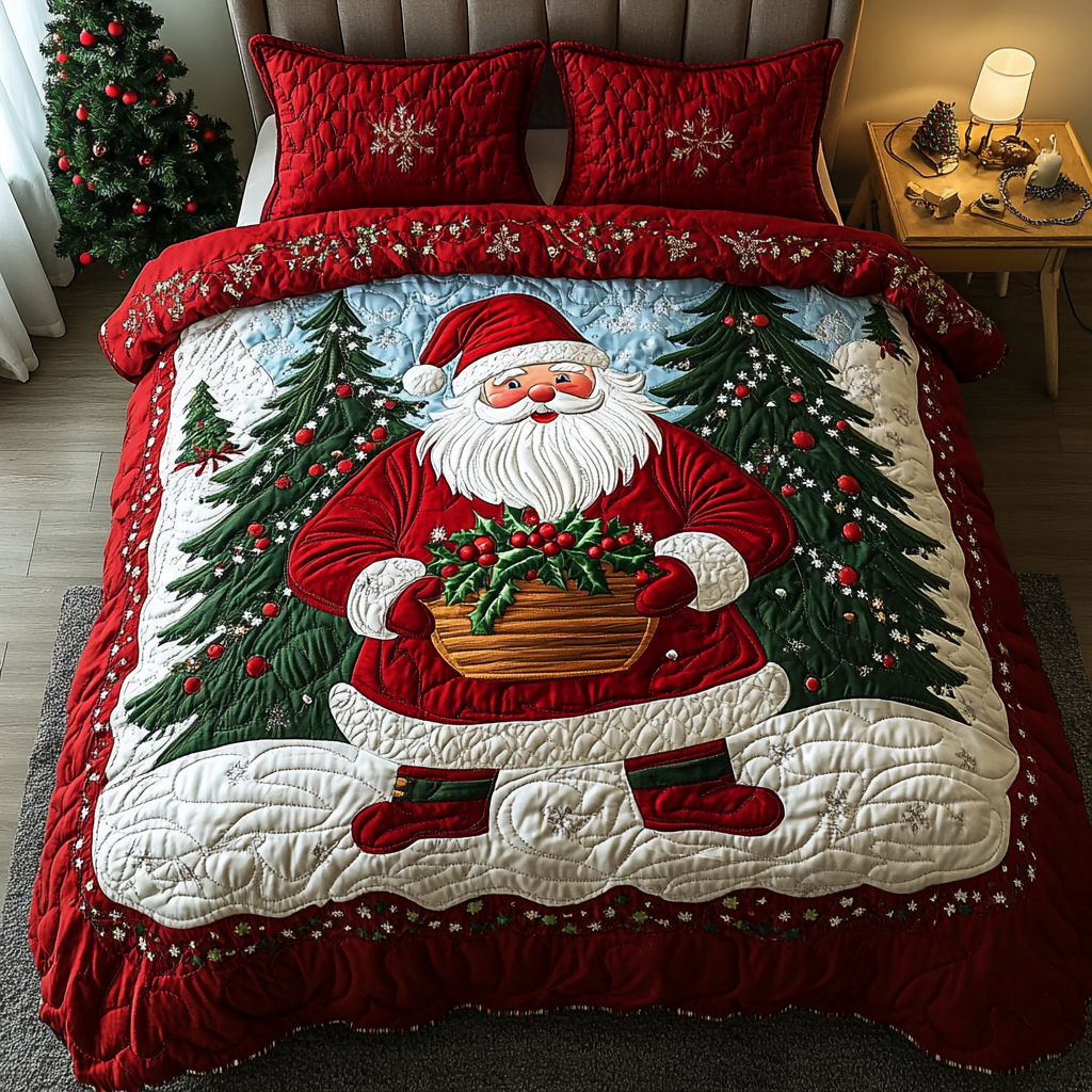 Santa Glow 3-Piece Quilted Bedding Set NCU0DK10395