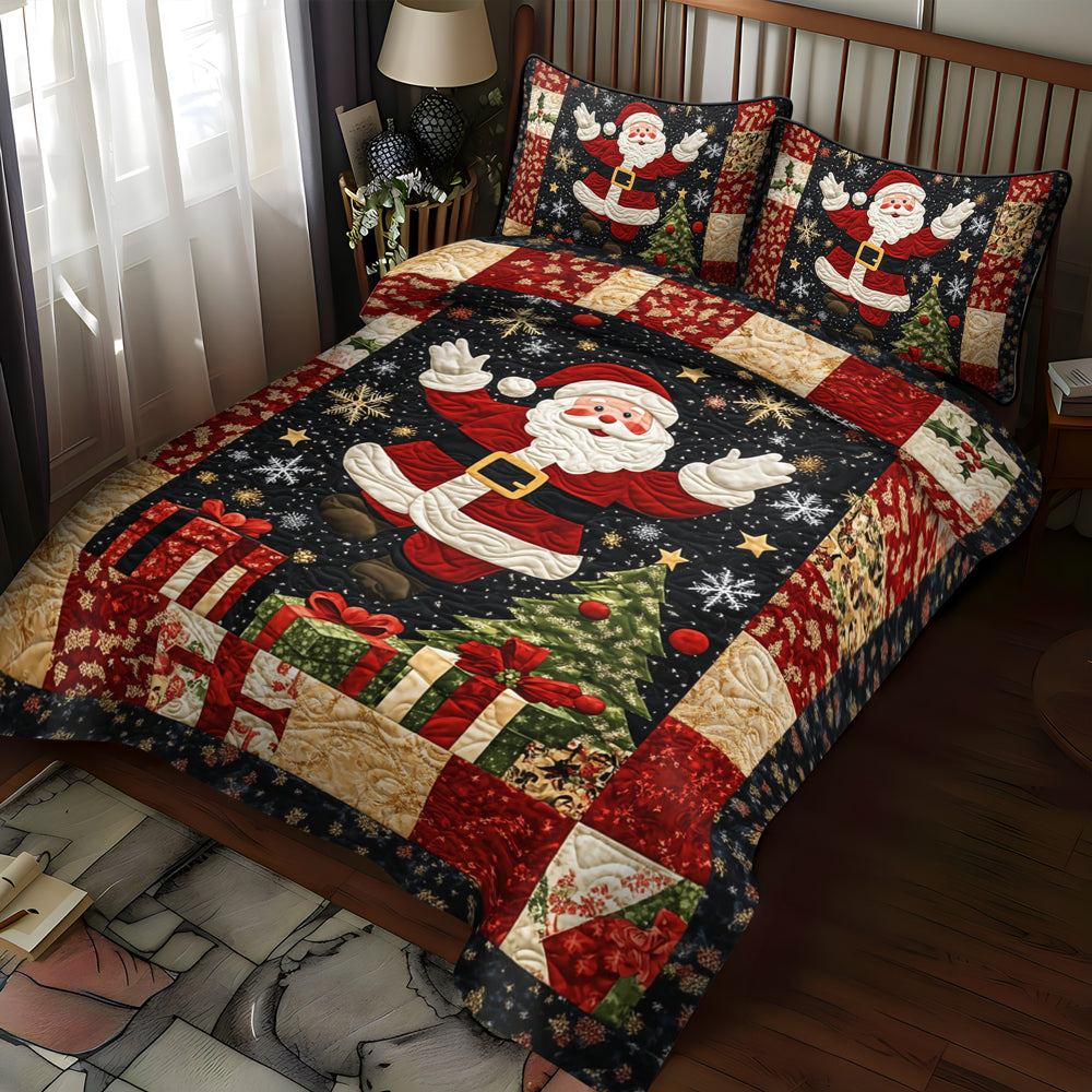 Santa Holiday Cheer 3-Piece Quilted Bedding Set NCU0TL1777
