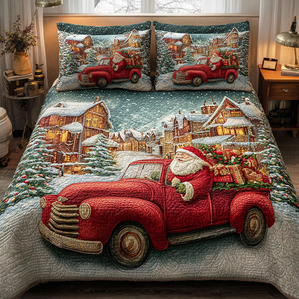 Santa Holiday Glow 3-Piece Quilted Bedding Set NCU0TD1545