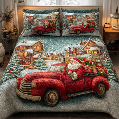 Santa Holiday Glow 3-Piece Quilted Bedding Set NCU0TD1545