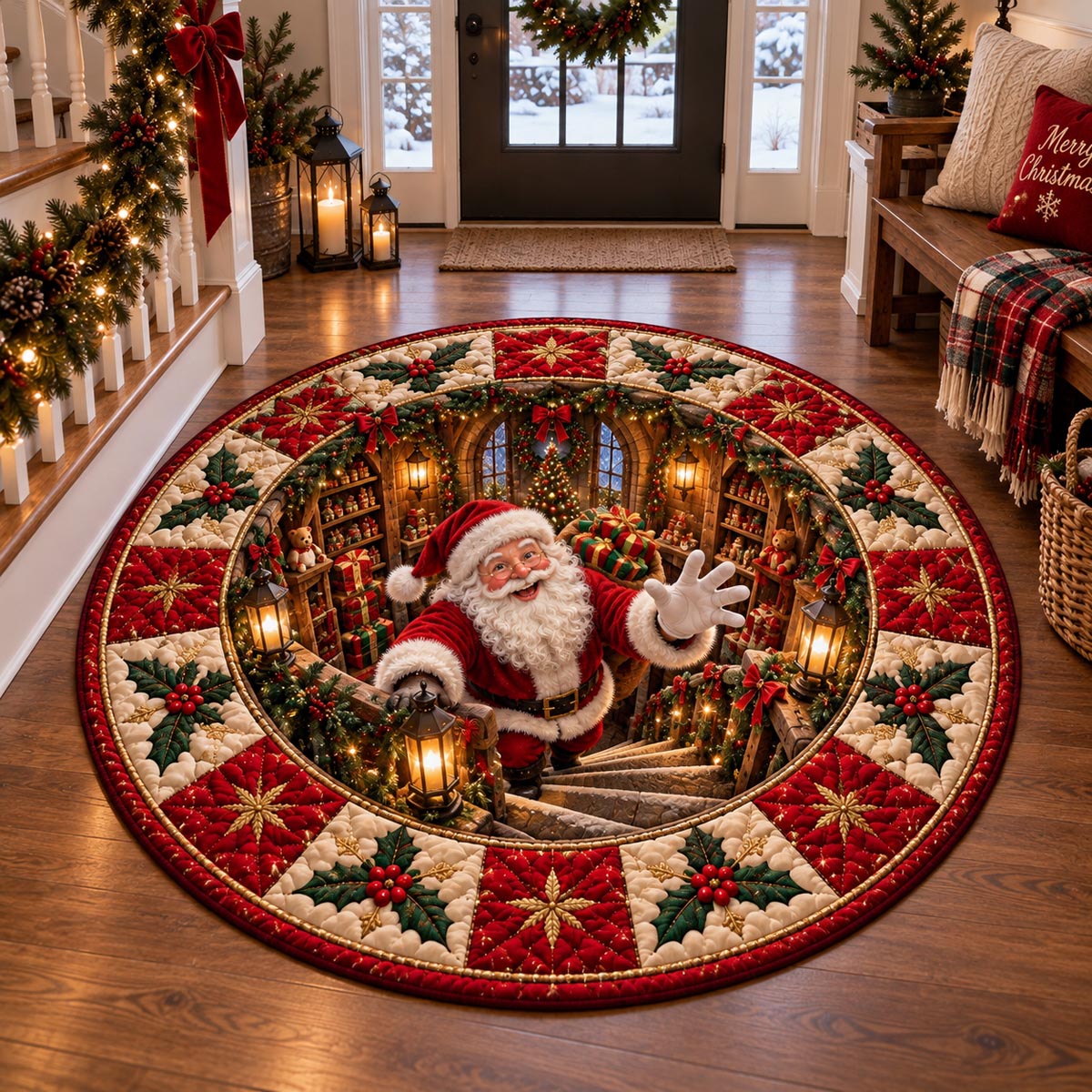 Santa Holiday Reach Quilted Round Mat NCU0DV10265