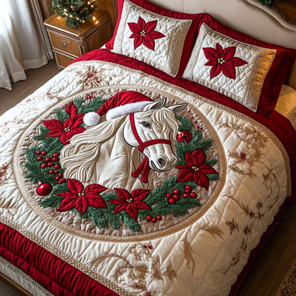Santa Horse 3-Piece Quilted Bedding Set NCU0XD426