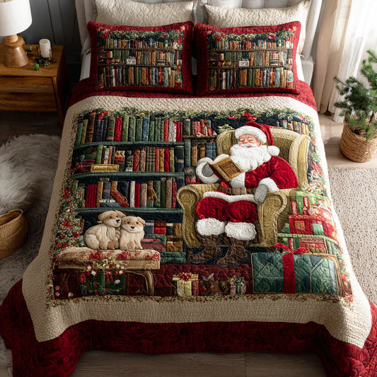 Santa Library 3-Piece Quilted Bedding Set NCU0TD1952