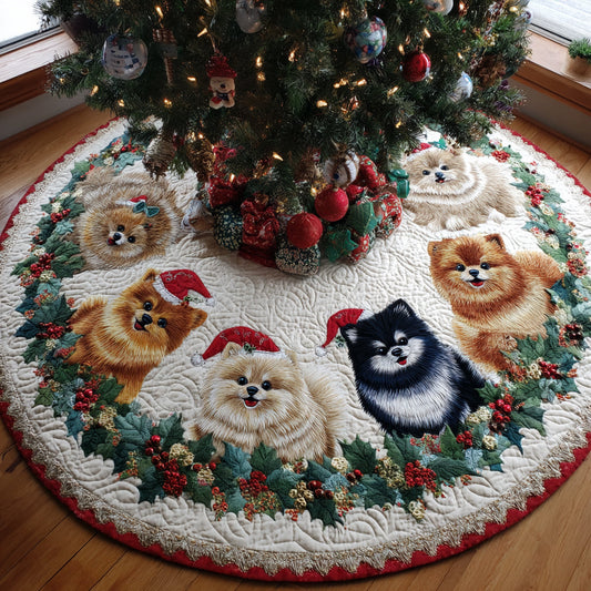 Santa Little Poms Christmas Quilted Tree Skirt NCU0DV8190