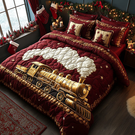 Santa Locomotive 3-Piece Quilted Bedding Set NCU0DV8206