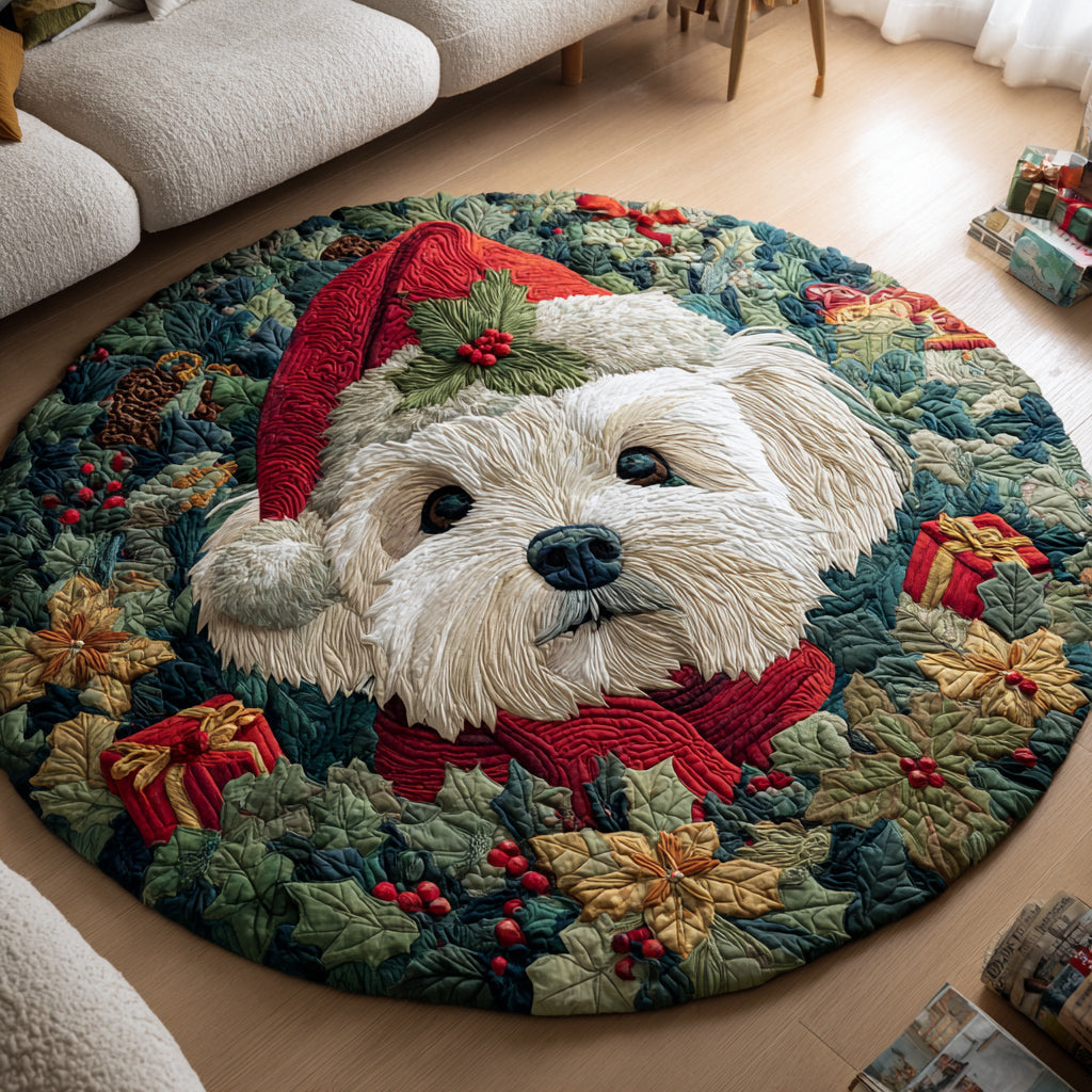 Santa Maltese Dog Quilted Round Mat NCU0HH769