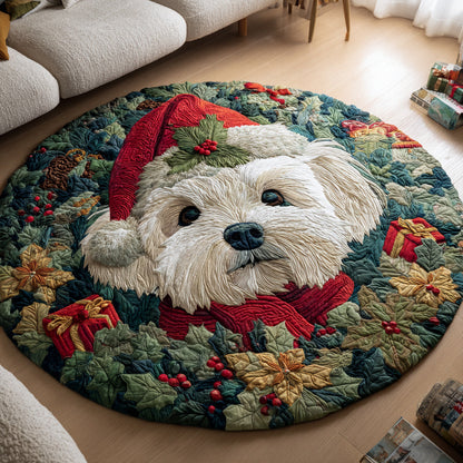 Santa Maltese Dog Quilted Round Mat NCU0HH769