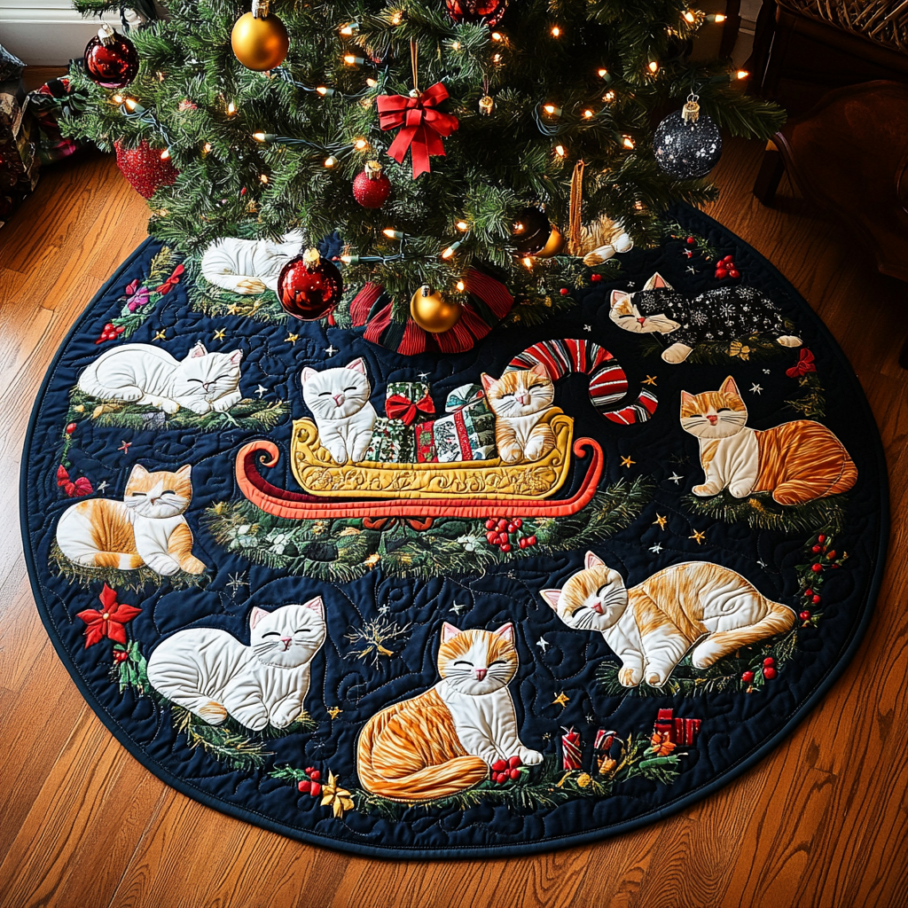 Santa Paws Cat Christmas Quilted Tree Skirt NCU0DV1497