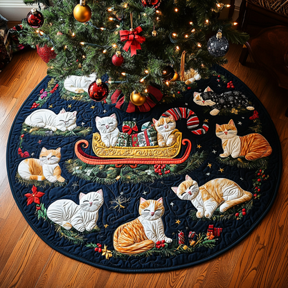 Santa Paws Cat Christmas Quilted Tree Skirt NCU0DV1497