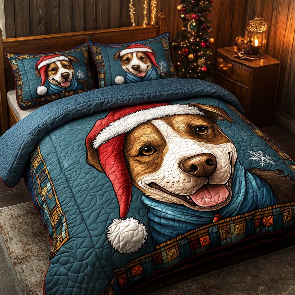 Santa Pitbull Joy 3-Piece Quilted Bedding Set NCU0XD707