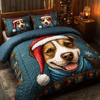 Santa Pitbull Joy 3-Piece Quilted Bedding Set NCU0XD707