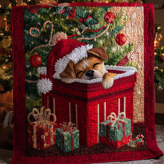 Santa Pitbull Pup Quilted Blanket NCU0XD450