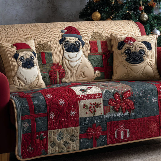 Santa Pug Parade Quilted Sofa Cover NCU0PT9816