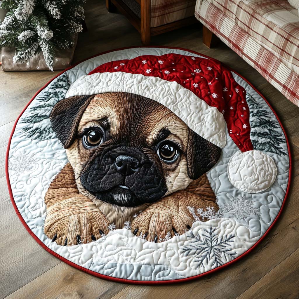 Santa Pug Puppy Quilted Round Mat NCU0XD386