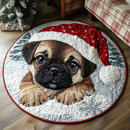 Santa Pug Puppy Quilted Round Mat NCU0XD386